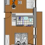 Grundriss vom Studio Reedsee mit Wohn Schlafbereich Küche und Badezimmer
